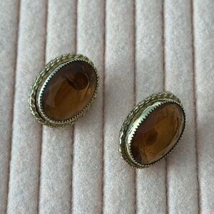 Vintage Oval Earrings with Gold and Brown Accents